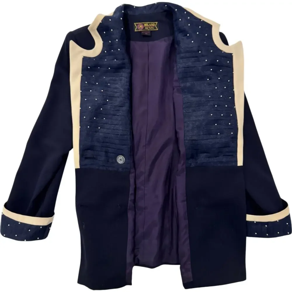 Milano High Fashion Vintage Blazer Pearl Navy Women's 40 Regencycore Royalcore - Picture 3 of 13